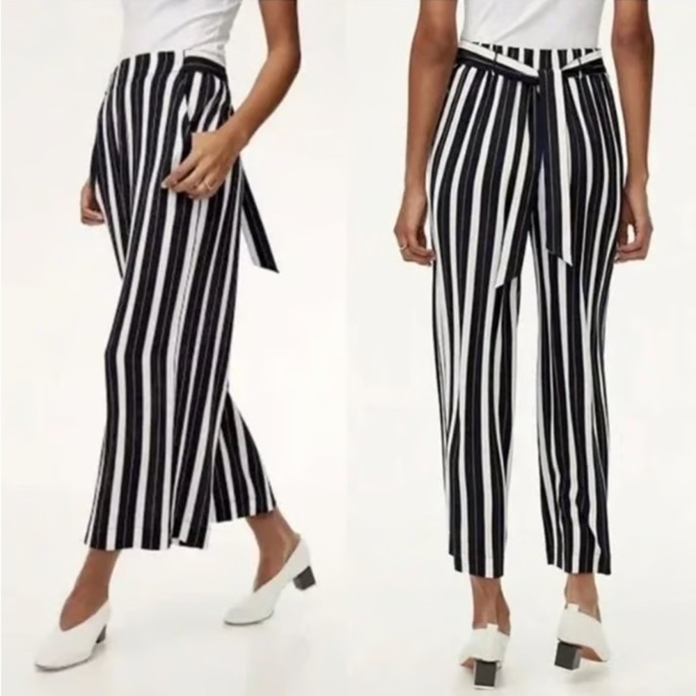 Wilfred (Aritzia) Faun Striped Crepe Wide Cropped Pants